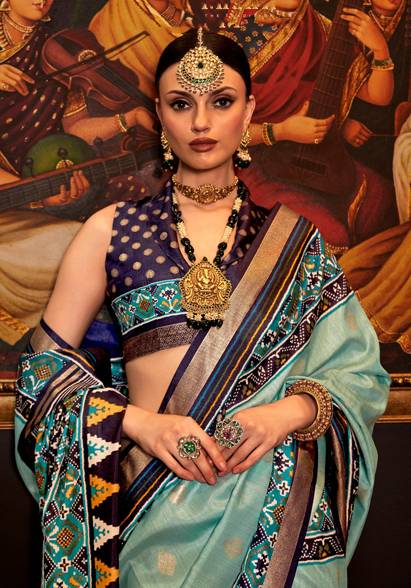 Sea Green Patola Printed Silk Designer Saree