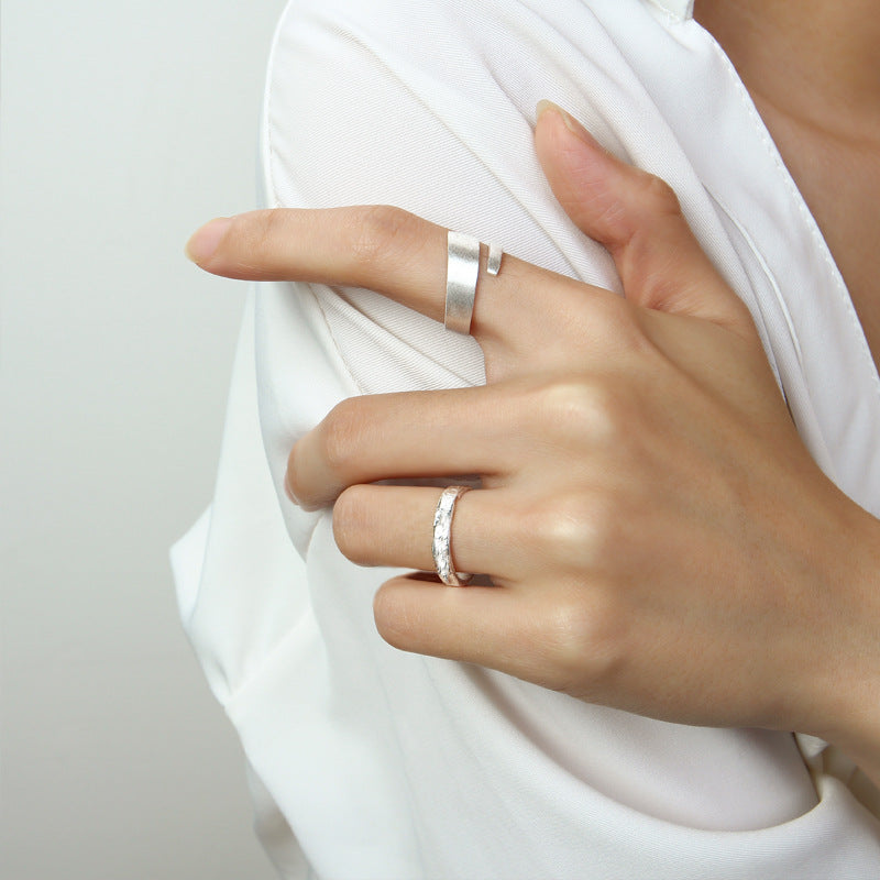 S925 Sterling Silver Open Ring, Minimalist Brushed Plain Silver Band, Korean Style Silver Jewelry Wholesale
