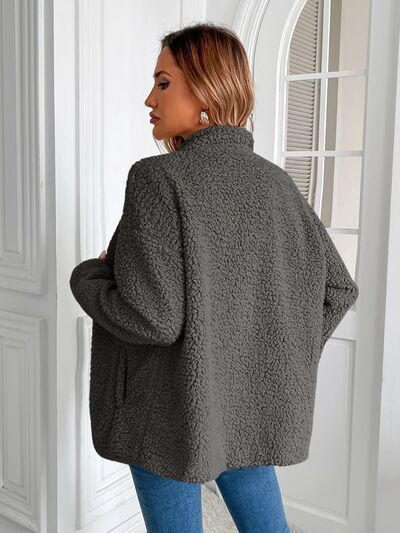 Fuzzy Zip-Up Long Sleeve Jacket Soft Plush Winter Outerwear