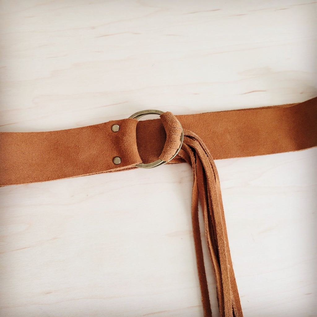 Suede Leather Belt with Leather Fringe Closure 908r