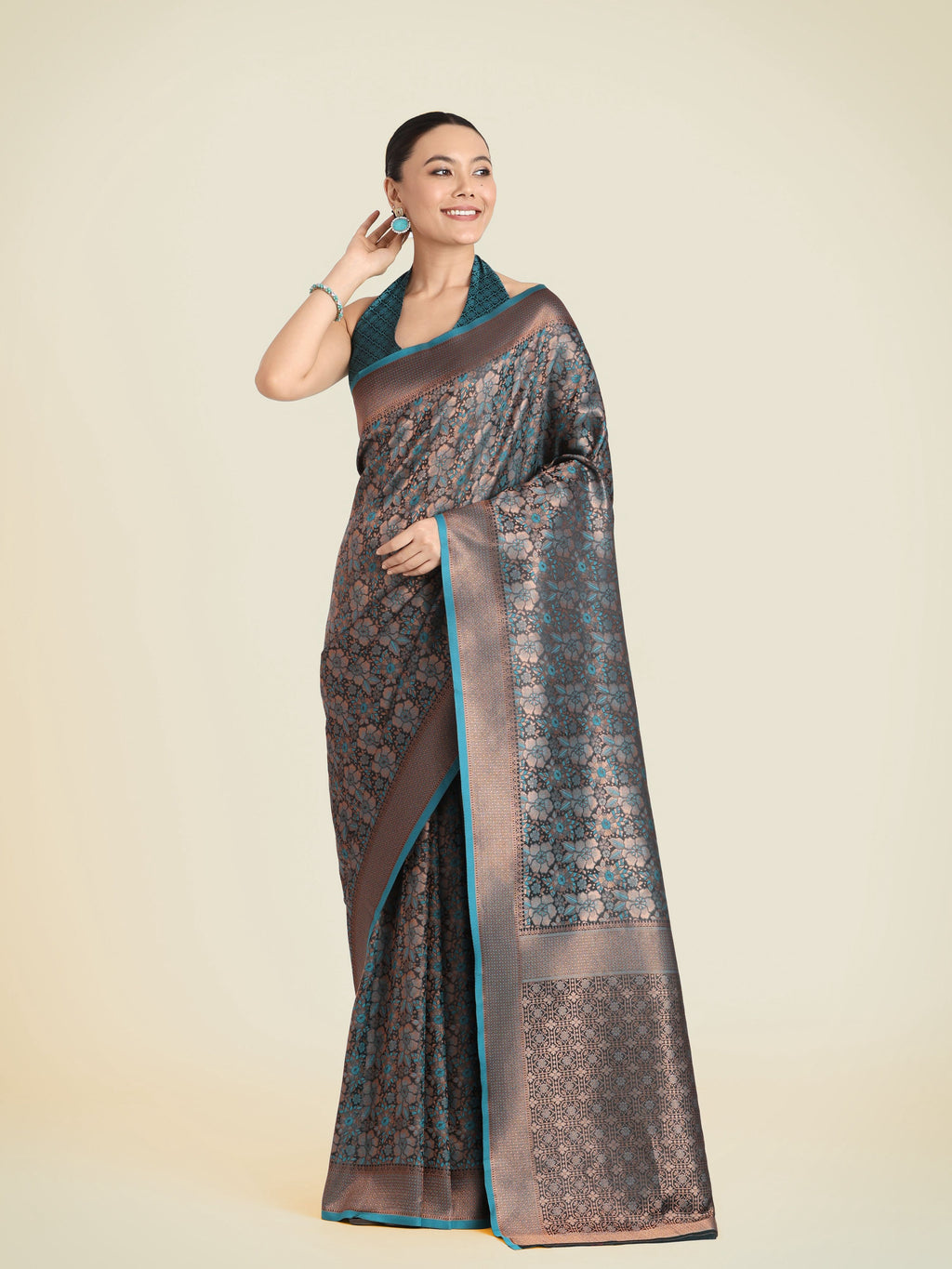 Teal Banarasi Silk Woven Saree with Elegant Zari Work