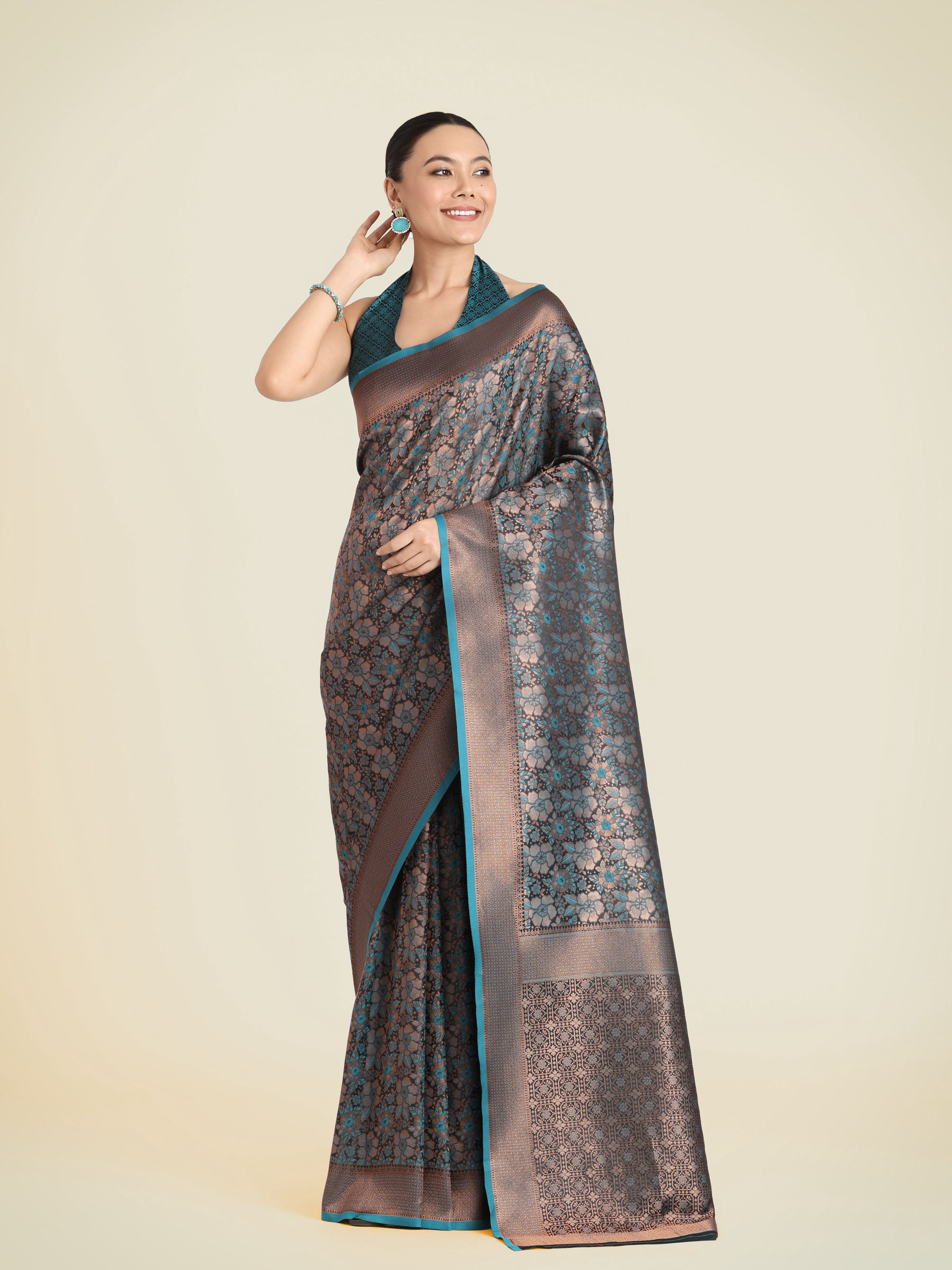 Teal Banarasi Silk Woven Saree with Elegant Zari Work