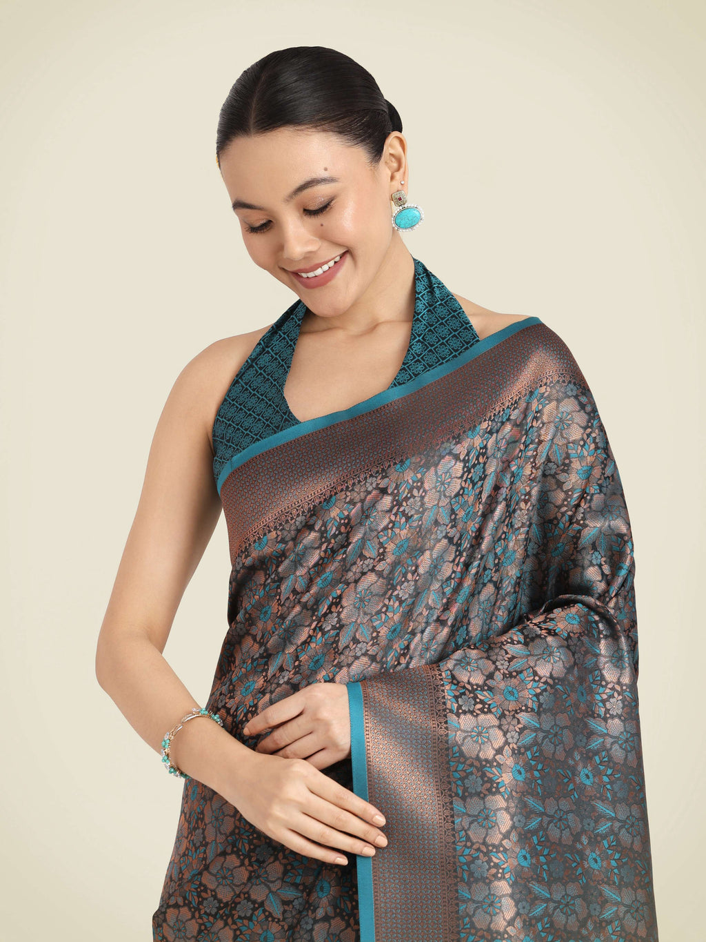 Teal Banarasi Silk Woven Saree with Elegant Zari Work