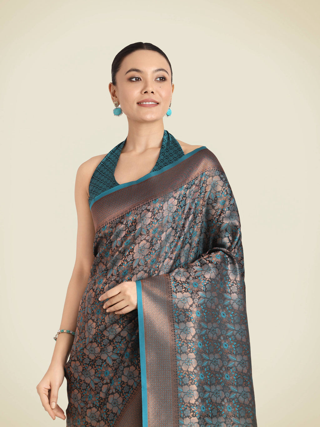 Teal Banarasi Silk Woven Saree with Elegant Zari Work