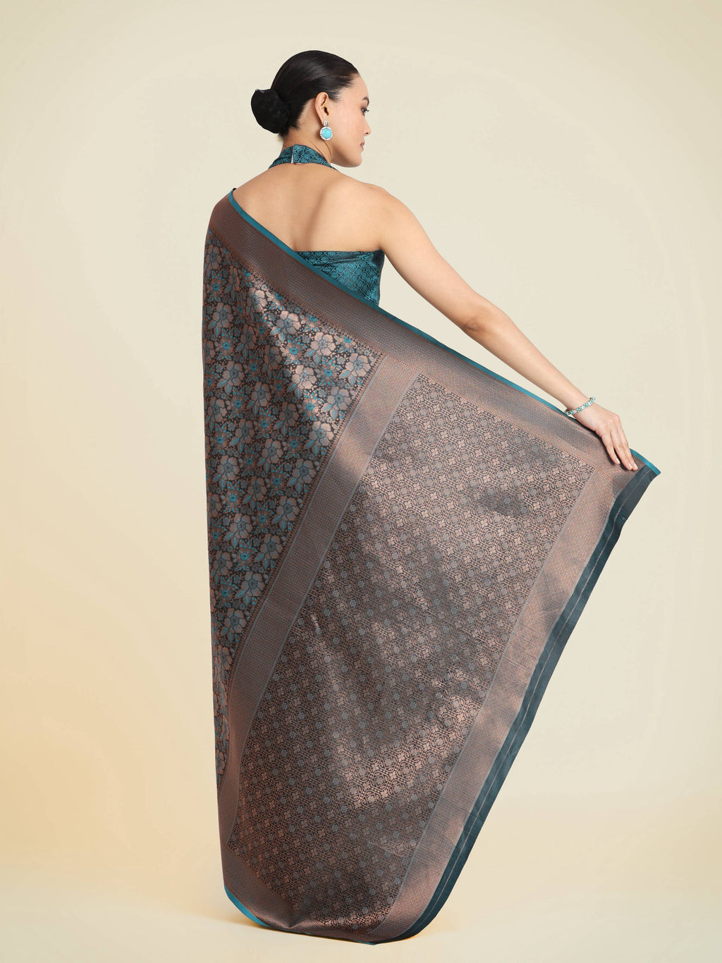 Teal Banarasi Silk Woven Saree with Elegant Zari Work