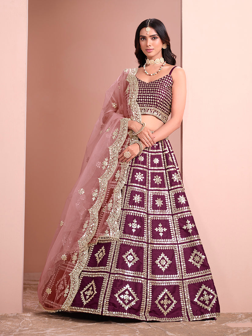 Purple Embroidered Art Silk Trendy A-Line Lehenga Choli