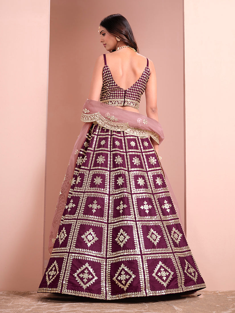 Purple Embroidered Art Silk Trendy A-Line Lehenga Choli