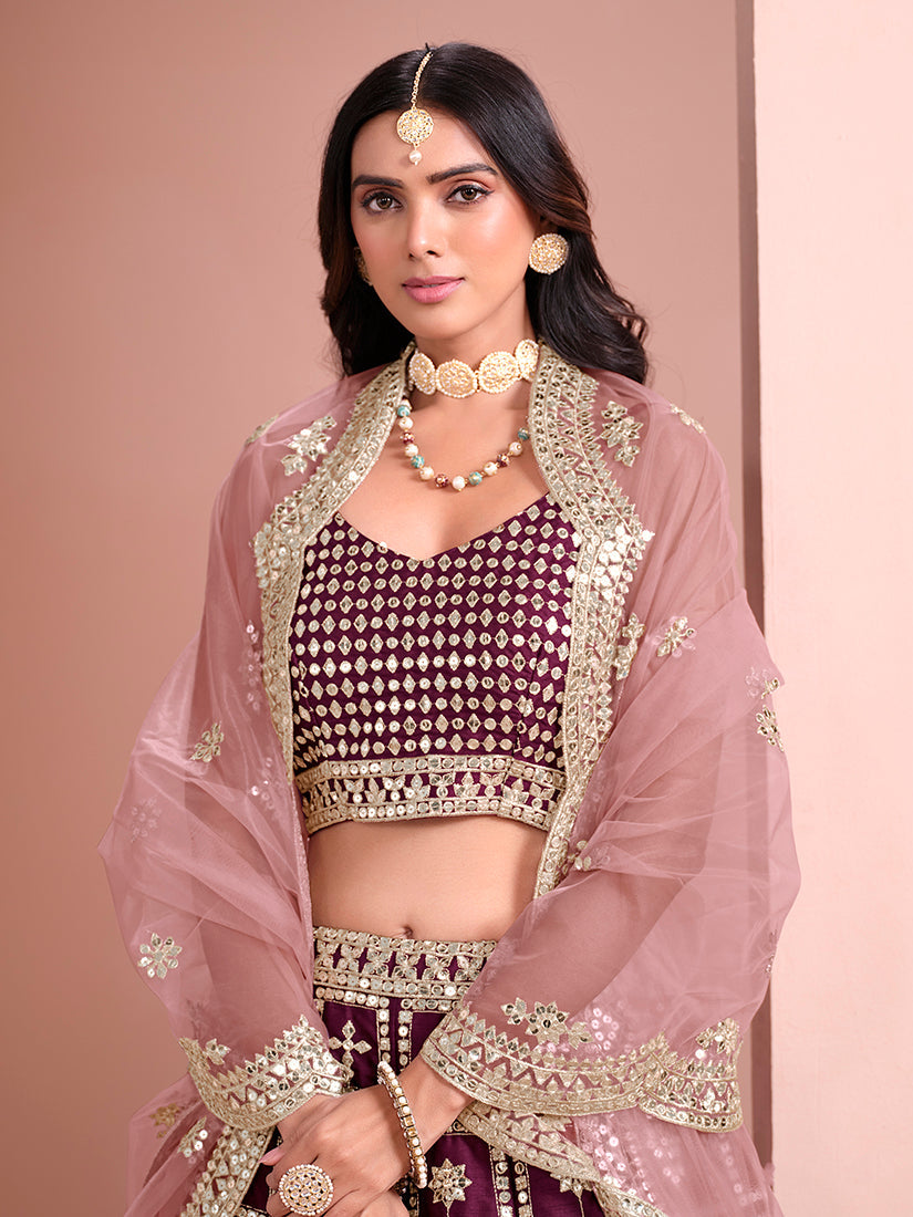 Purple Embroidered Art Silk Trendy A-Line Lehenga Choli