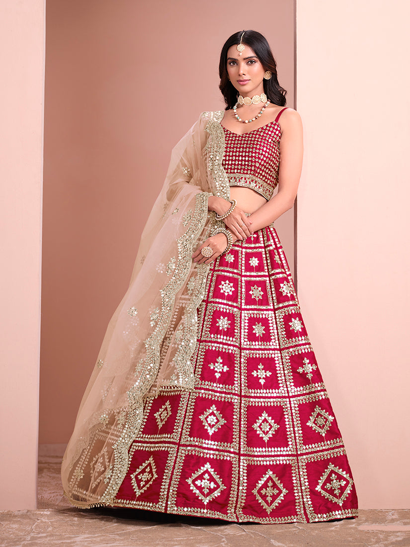 Rani Embroidered Art Silk A-Line Lehenga Choli with Geometric Pattern