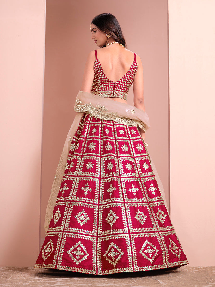 Rani Embroidered Art Silk A-Line Lehenga Choli with Geometric Pattern
