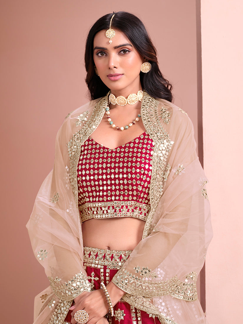 Rani Embroidered Art Silk A-Line Lehenga Choli with Geometric Pattern