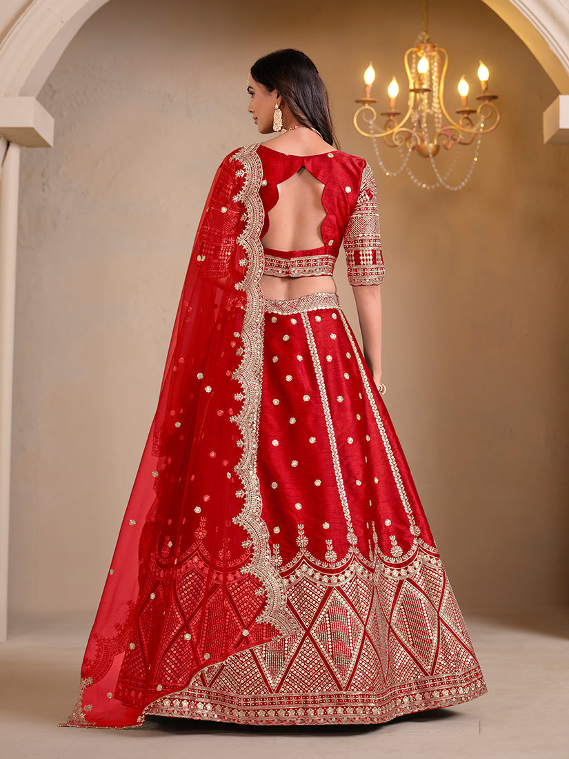 Red Art Silk Embroidered Lehenga Choli for Festive Occasions