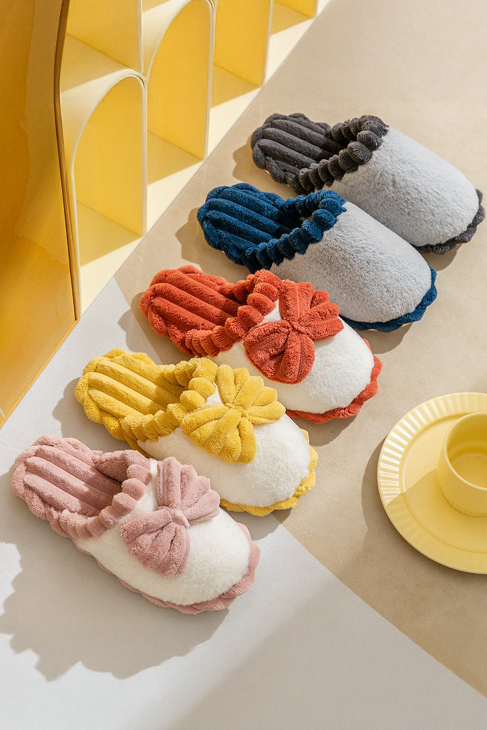 Fushia Bow Plush Winter Slipper | Cozy Indoor Footwear