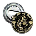 Jersey Devil folklore design magnet bottle opener in silver, black, and gold metal finish.