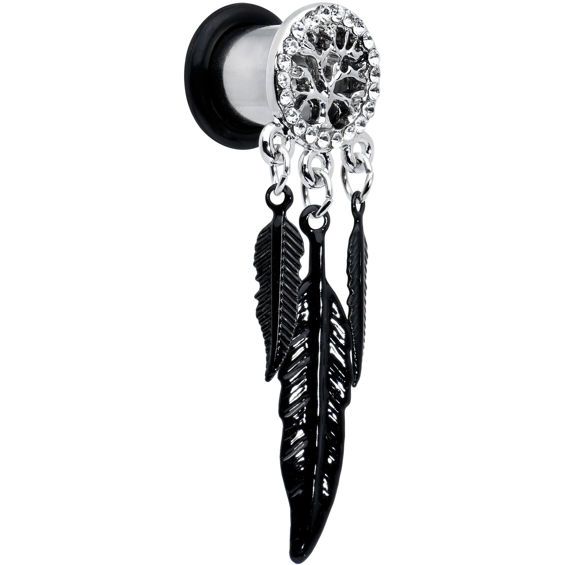 0G Clear Gem Steel Single Flare Tree of Life Dangle Plug Set