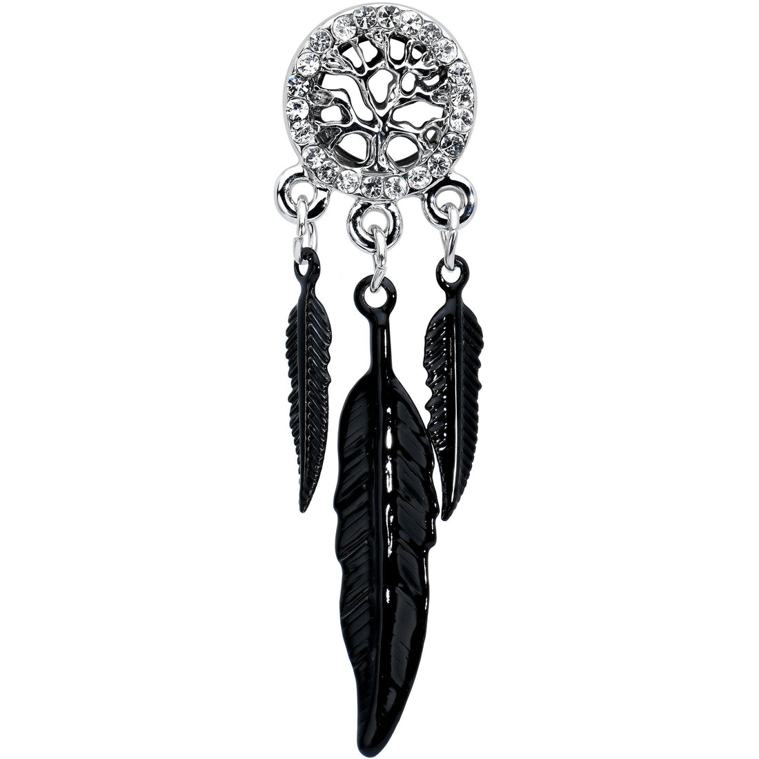0G Clear Gem Steel Single Flare Tree of Life Dangle Plug Set