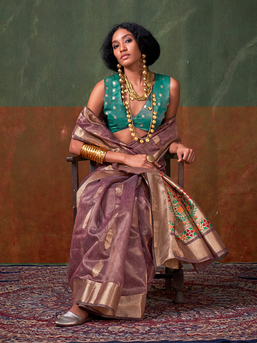 Mauve Traditional Weaving Zari Tissue Silk Designer Saree