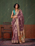 Mauve weaving zari tissue silk designer saree with matching blouse