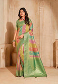Turquoise weaving silk saree with intricate texture and classic drape