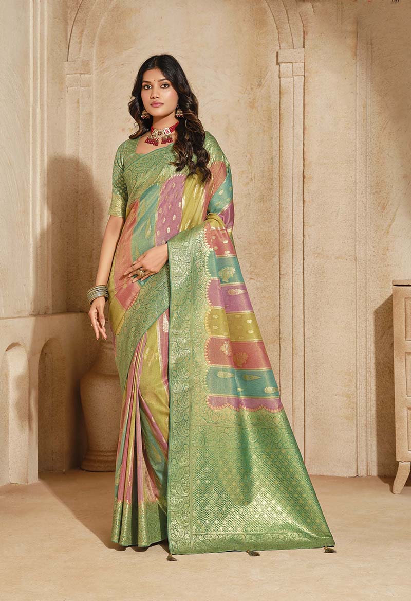 Turquoise weaving silk saree with intricate texture and classic drape
