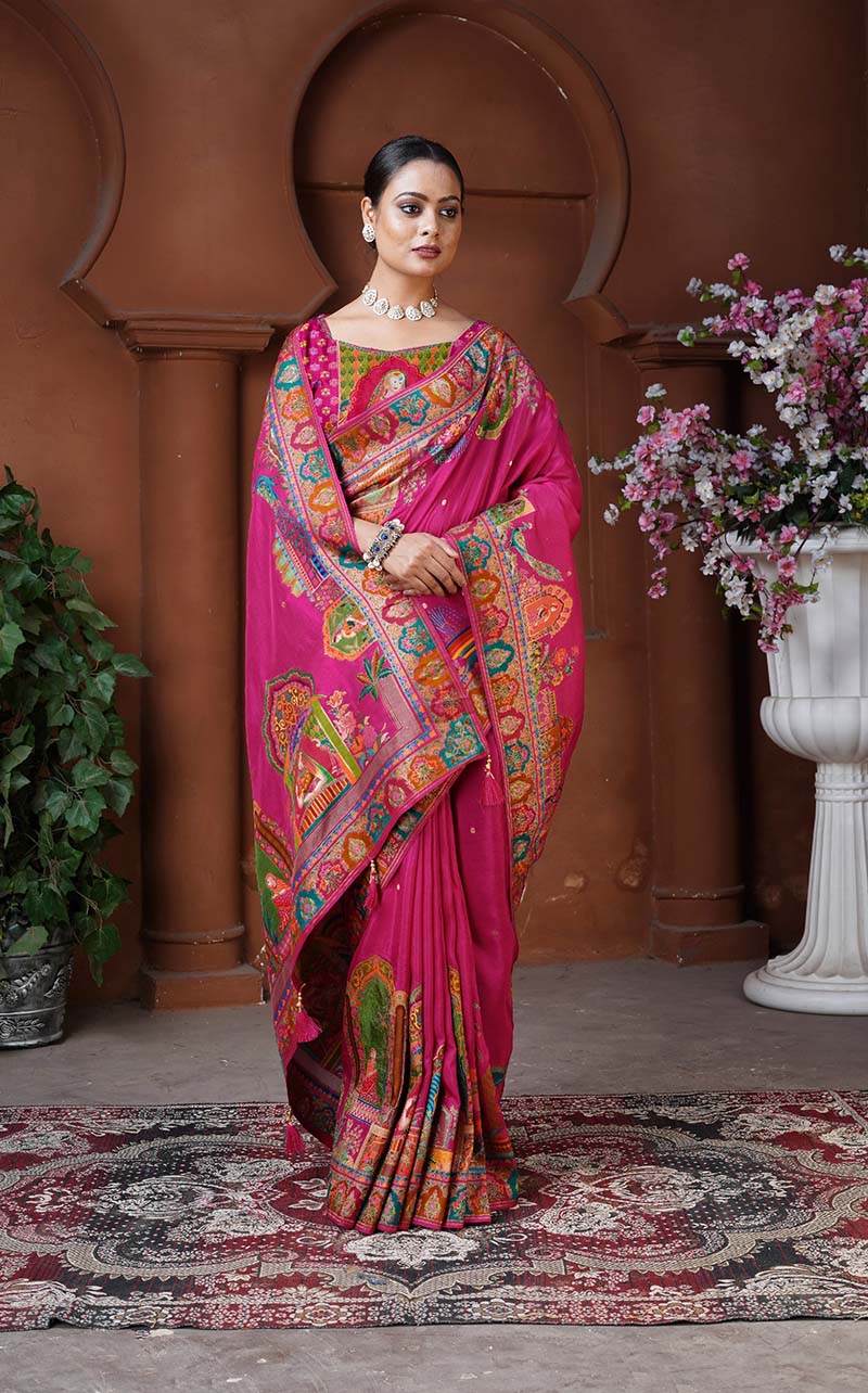 Rani Pink Dola Silk Traditional Weaving Saree for Festive Wear
