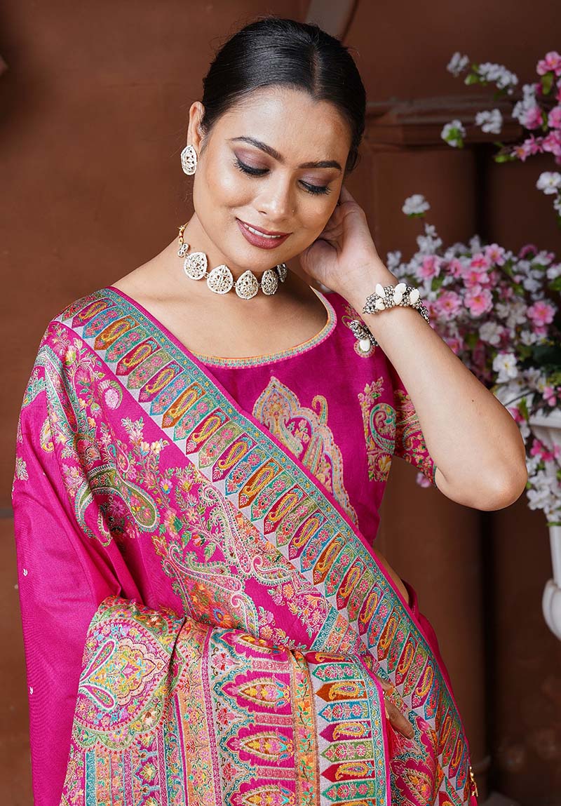 Rani Pink Traditional Dola Silk Weaving Saree
