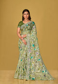 Light Green Organza Brasso printed saree with a delicate and airy finish.