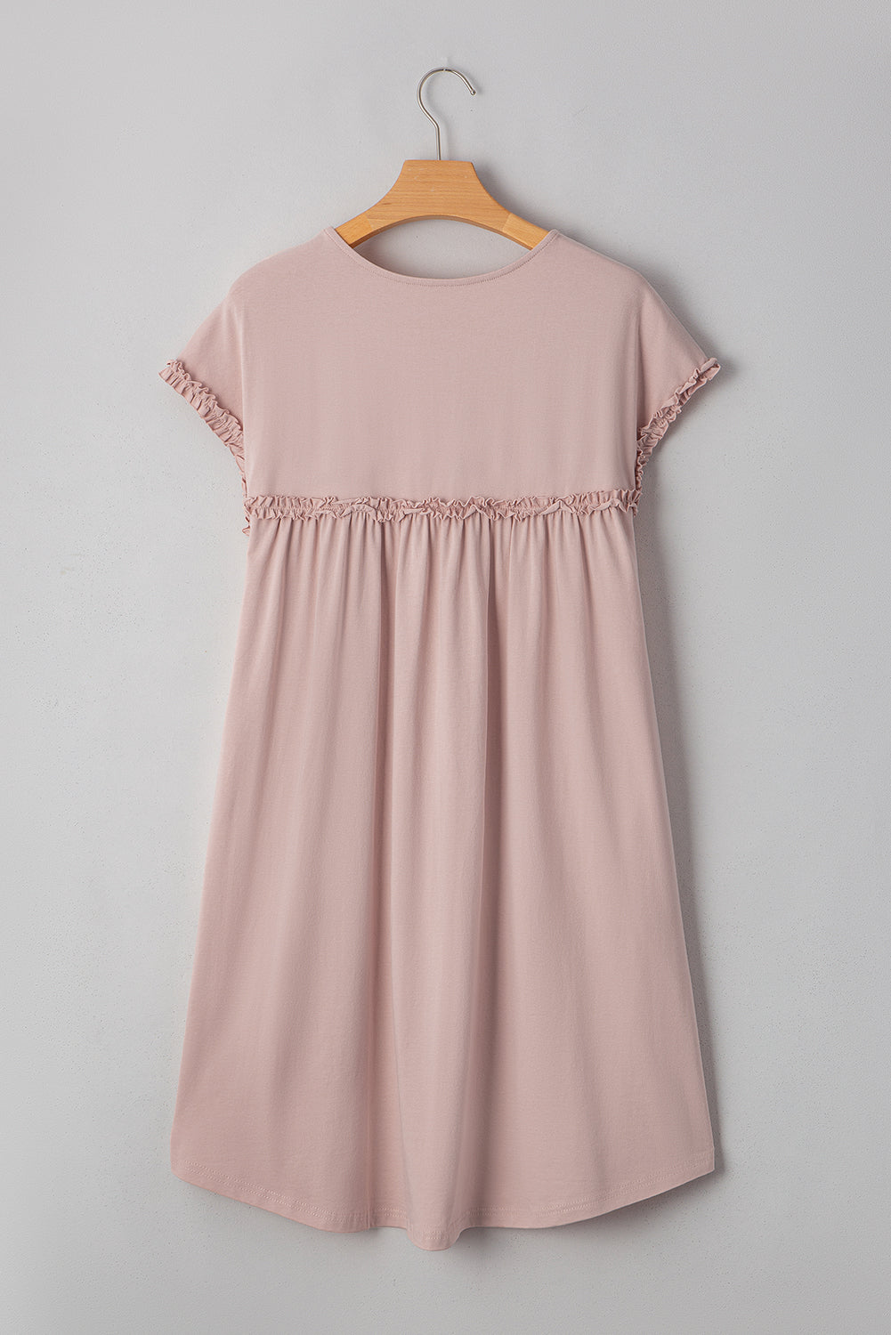 Frilled Trim Crew-Neck Loose Fit Mini Dress