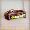 Genuine Leather Narrow Cuff wth Lime Green Regalite Chunks 007a