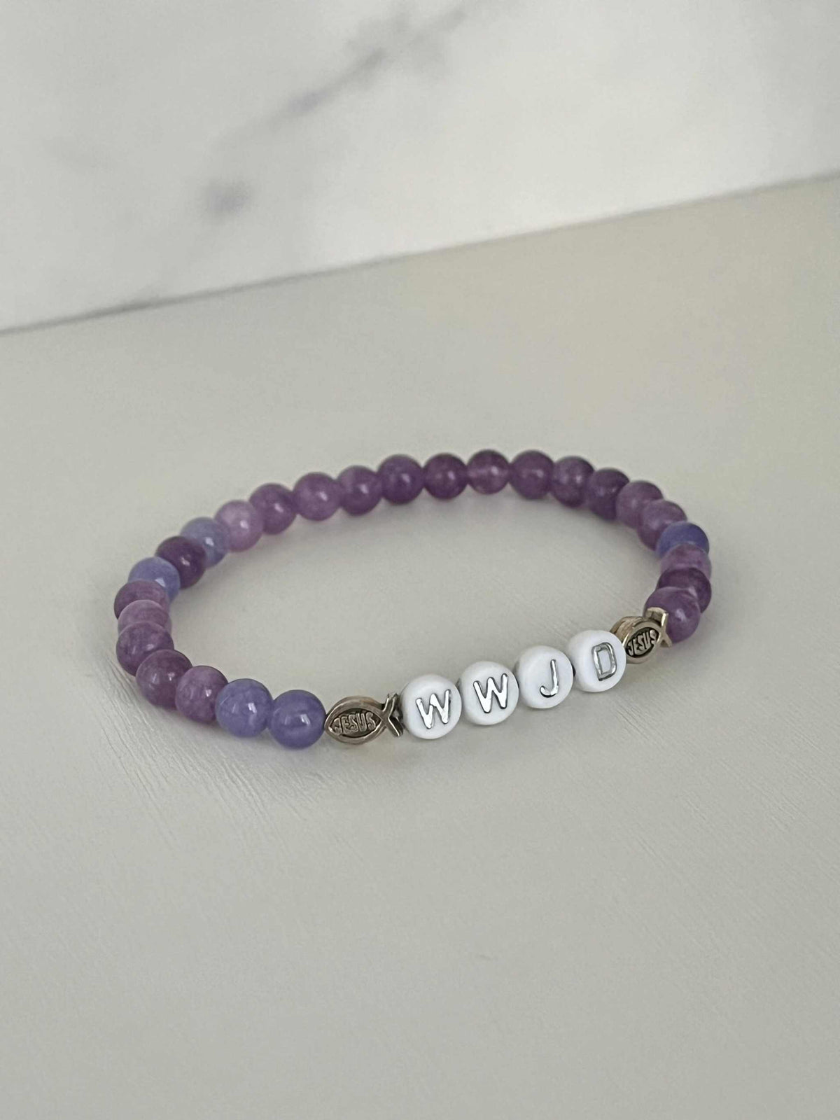WWJD Faith Bead Bracelet Glass Pearl and Natural Stone