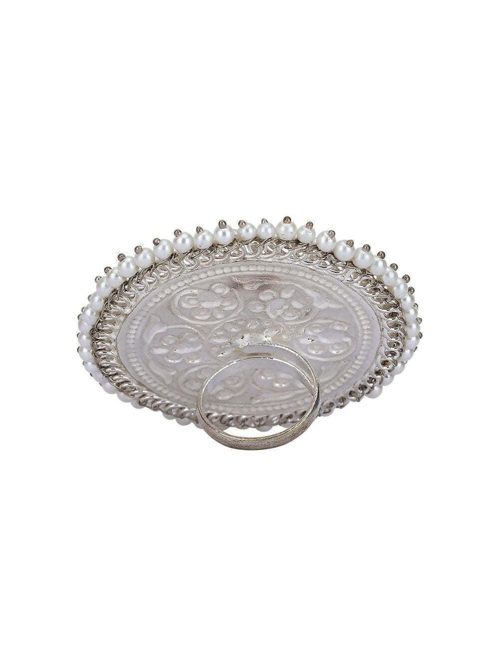 Women's Round Statement Ring in Silver Tone with Intricate Patterns