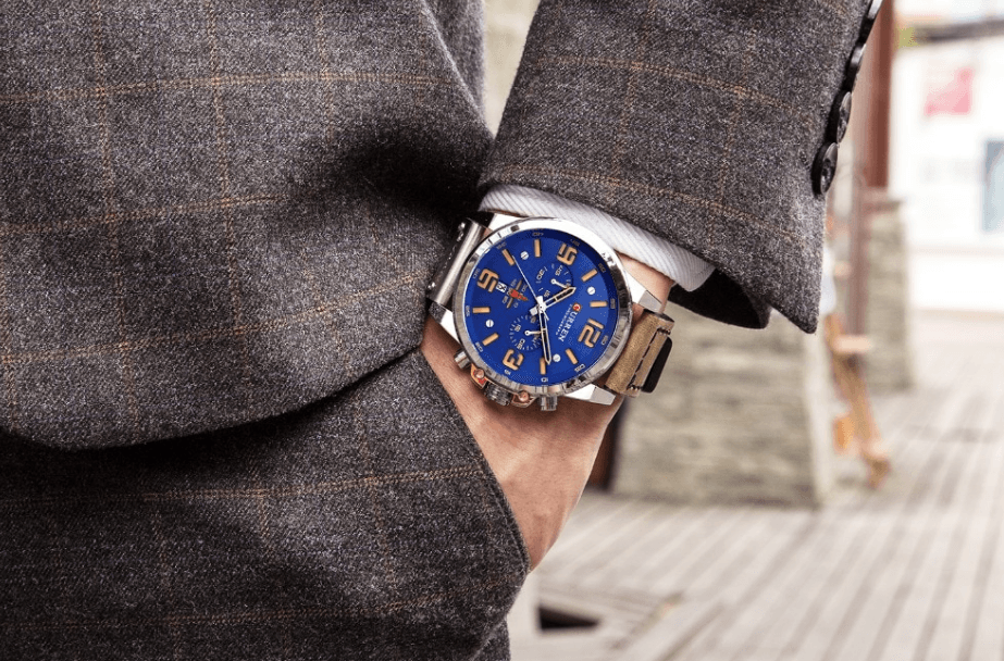 Retro Waterproof Chronograph Watch with Leather Strap & Steel Case