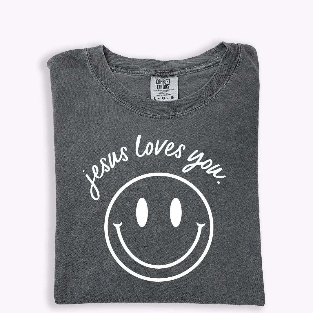 Jesus Loves You Smiley Graphic Tee Unisex Relaxed Fit Cotton Shirt