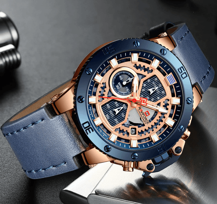 Men's Waterproof Casual Chronograph Watch with Leather Strap