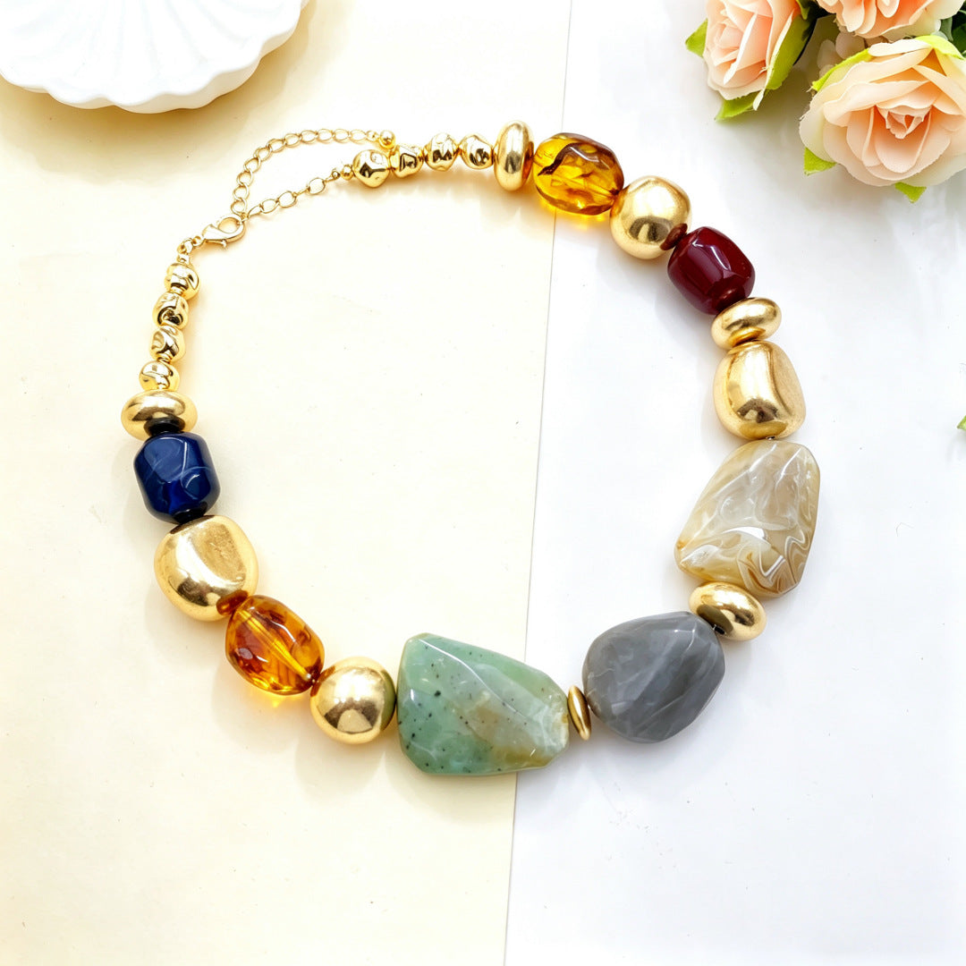 Irregular Acrylic Statement Necklace with Gold Metallic Beads
