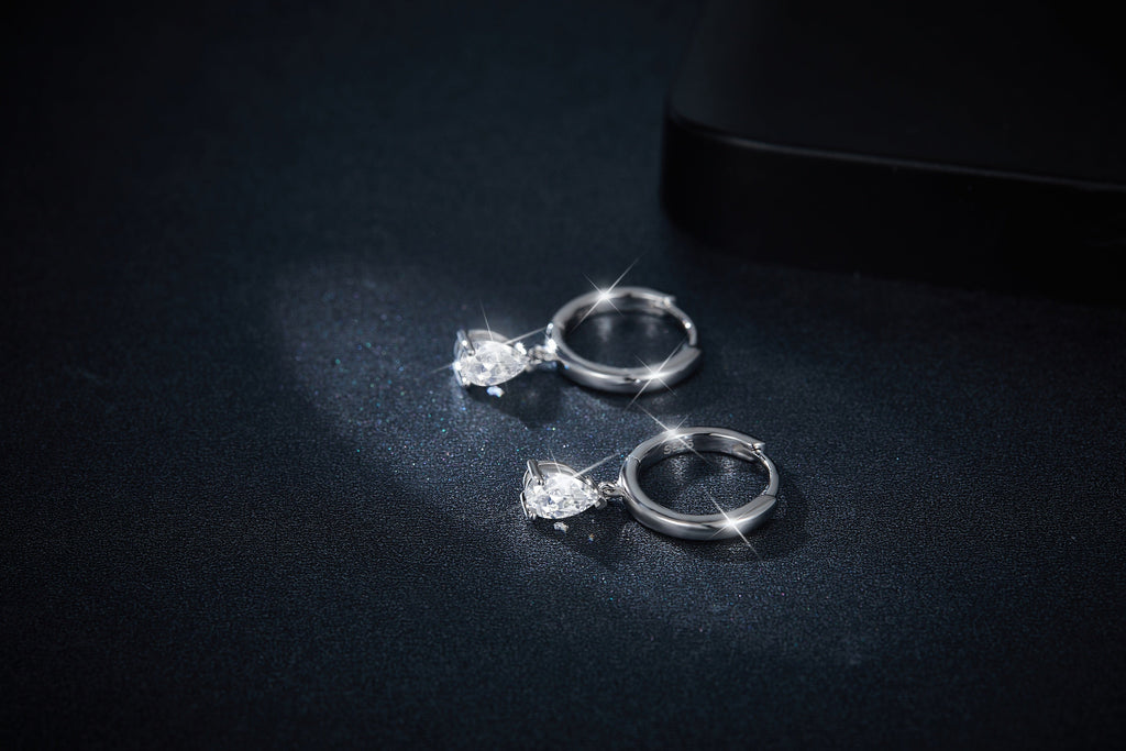 4x6mm Pear Cut Moissanite Hoop Earrings in S925 Sterling Silver