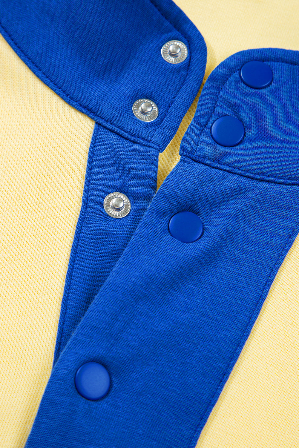 Yellow Colorblock Patchwork Half Button Pullover Shorts Set