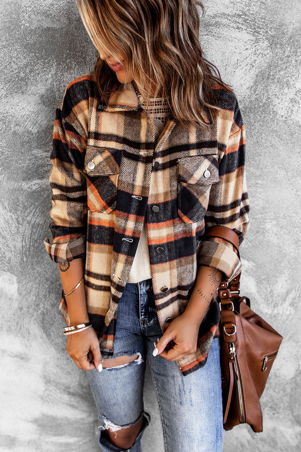 Brown Plaid Flannel Shacket | Button-Up Long Sleeve