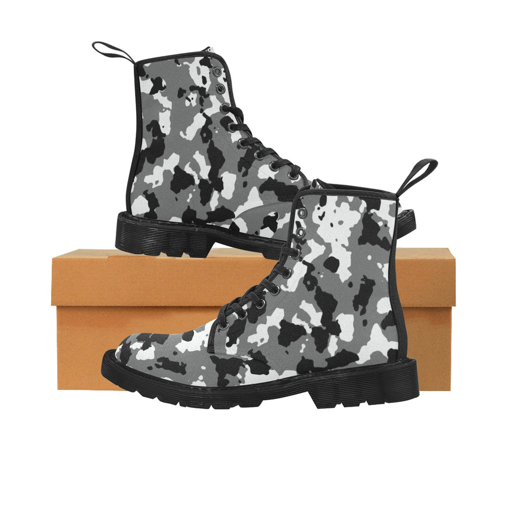 Black and White Camo Canvas Lace-Up Boots for Women - Image 2