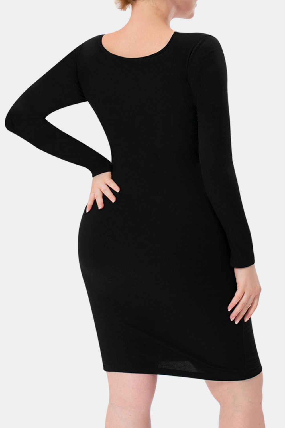 Black Square Neck Long Sleeve Sculpting Built-In Shapewear Dress