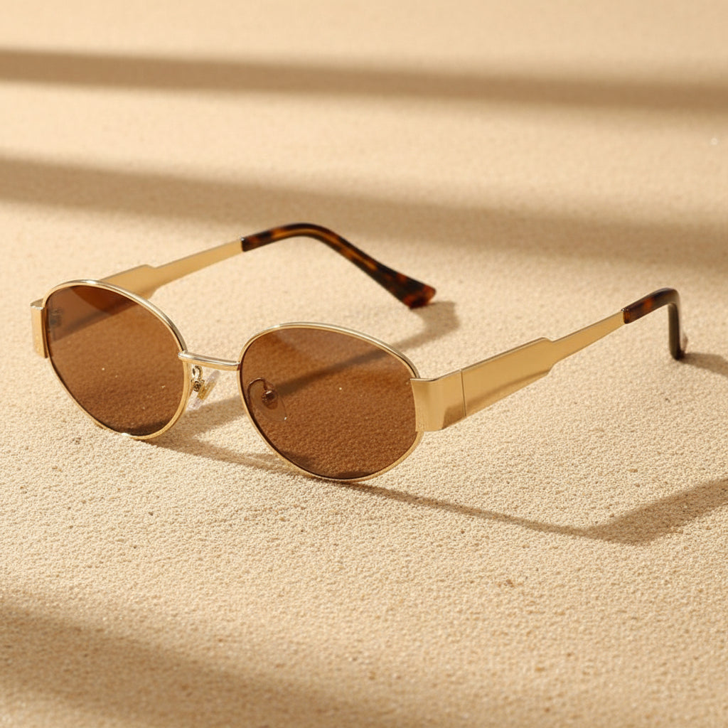 Vintage Oval Sunglasses Gold & Silver Light Luxury Metal Frames