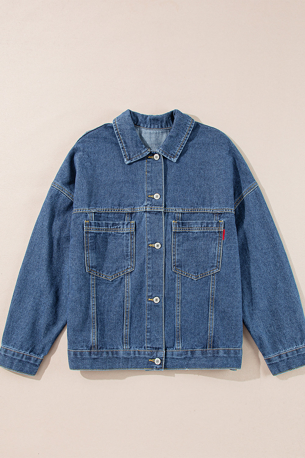 Blue Stripe Washed Oversized Pocketed Denim Jacket
