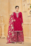 Vibrant dark-hot-pink Santoon Silk salwar suit with elegant embroidery work.