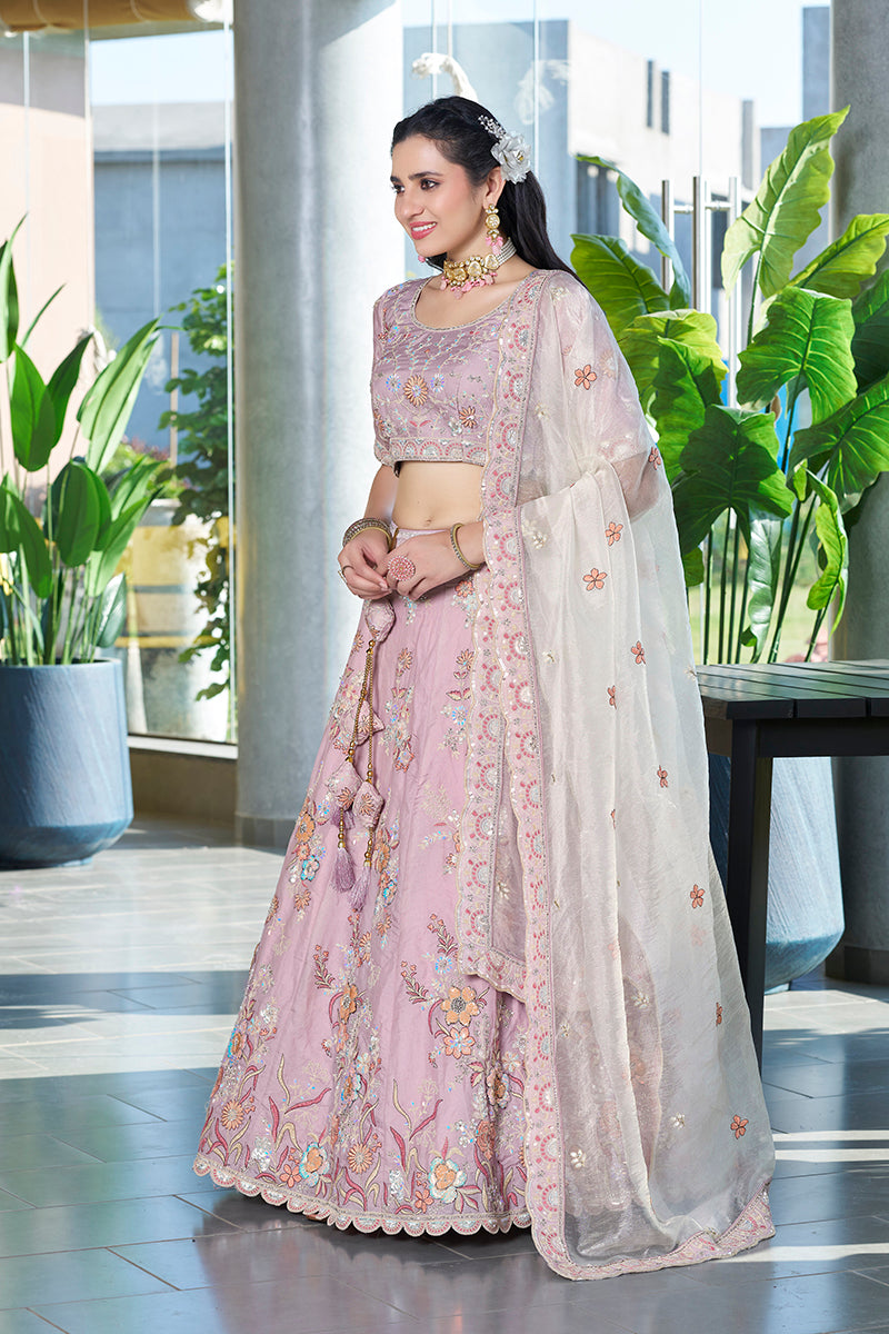 Light Pink Art Silk A-Line Lehenga Choli With Embroidery
