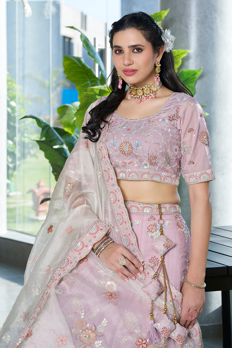 Light Pink Art Silk A-Line Lehenga Choli With Embroidery