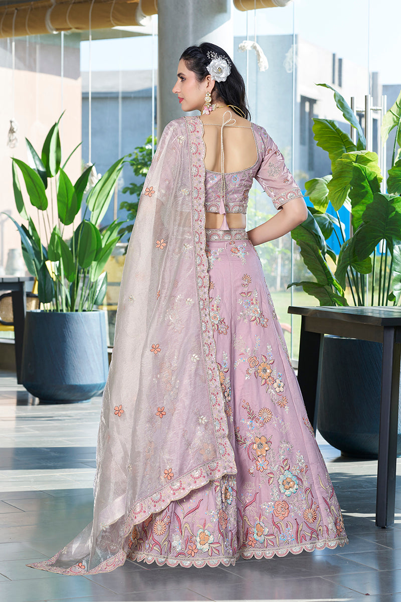 Light Pink Art Silk A-Line Lehenga Choli With Embroidery