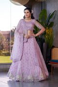 Lavender A-line embroidered art silk lehenga choli for wedding engagements