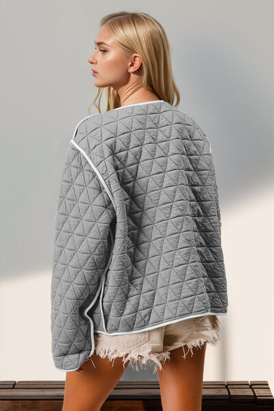 Women's Quilted Tie Front Jacket with Contrast Trim