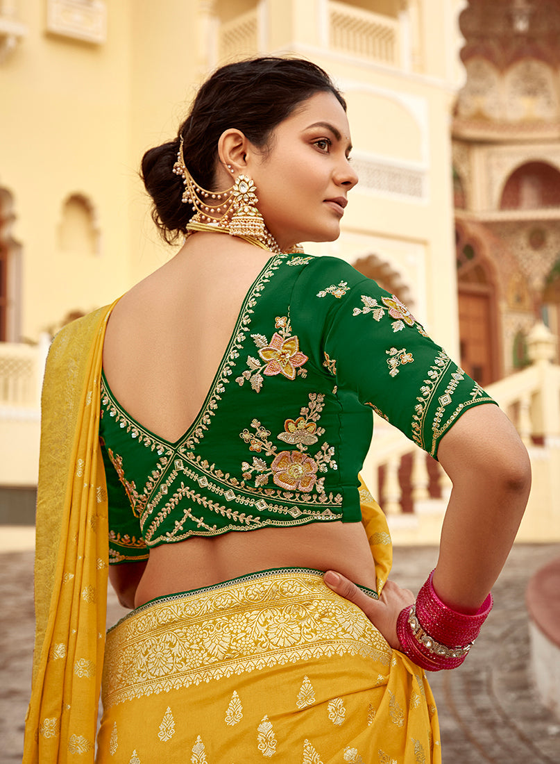 Mustard Yellow Designer Dola Silk Wedding Saree
