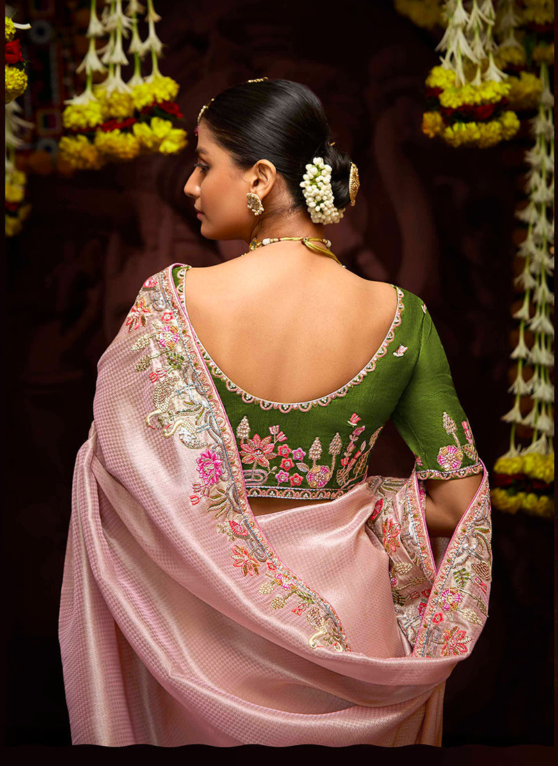 Purple & Pink Kanjivaram Silk Saree with Thread Weaving